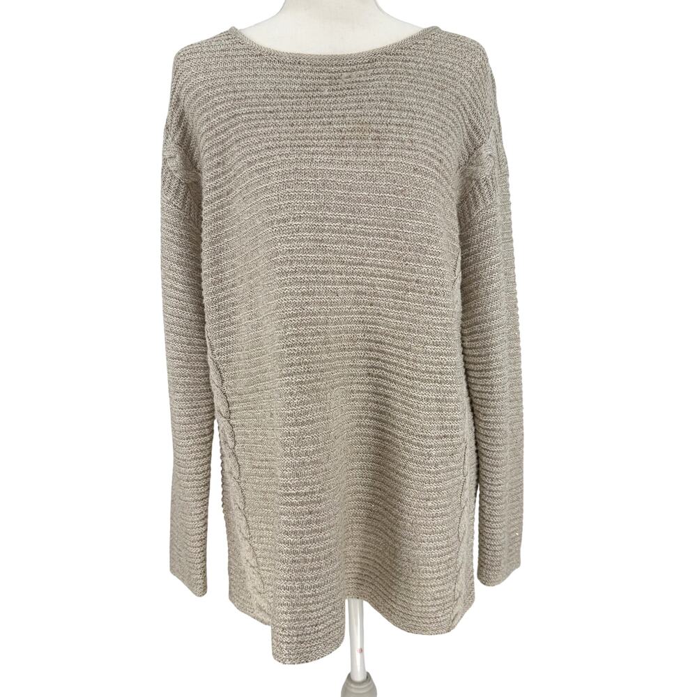 Chicos Tan Neutral Knit Long Sleeve Pullover Sweater Size 2 L - Picture 1 of 12
